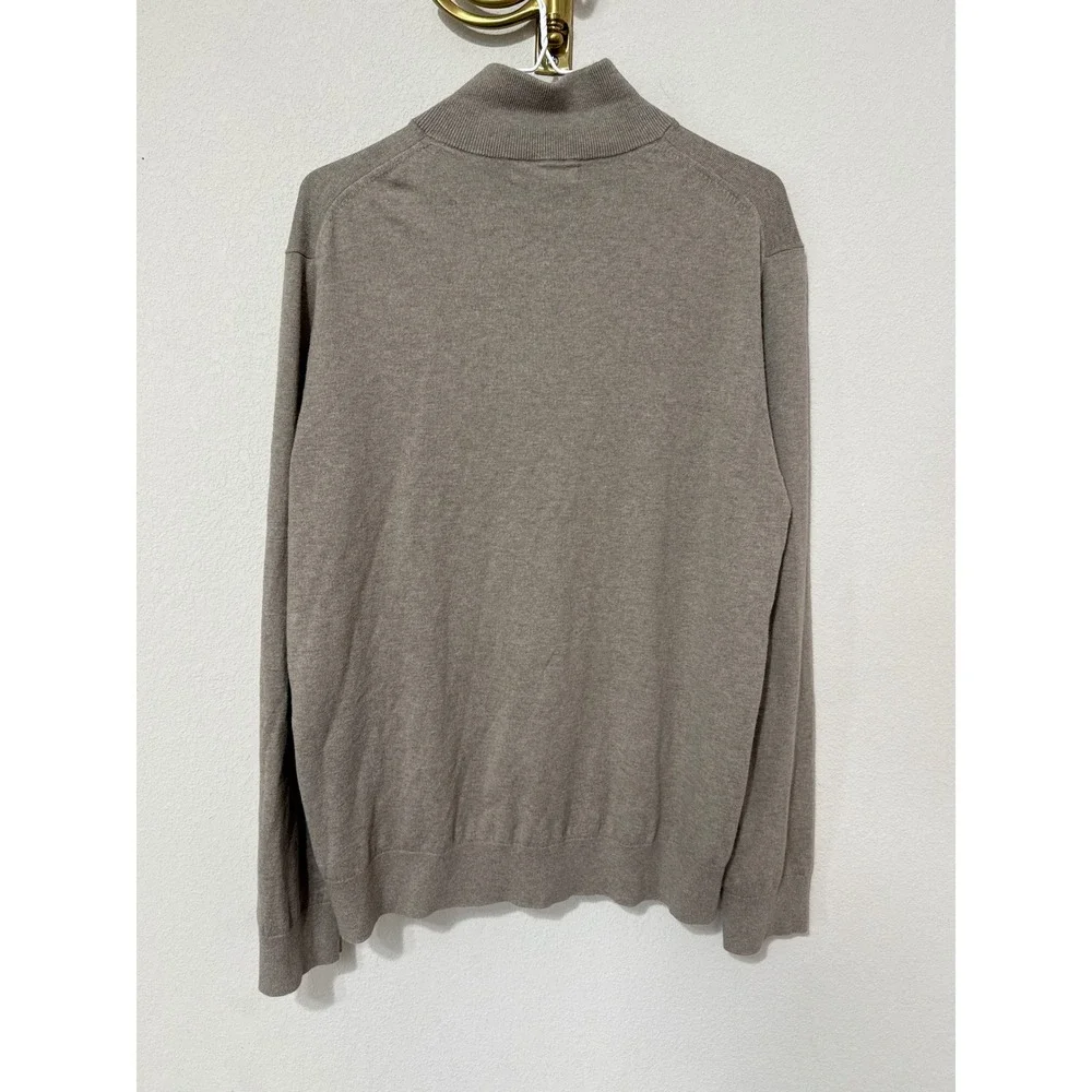 Banana Republic Sweater Mens Large Taupe Cotton Cashmere Quarter Zip Mock Neck